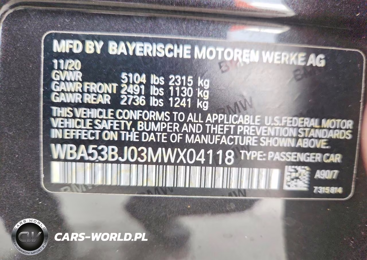 2021 BMW 540 I VIN:WBA53BJ03MWX04118 - 12