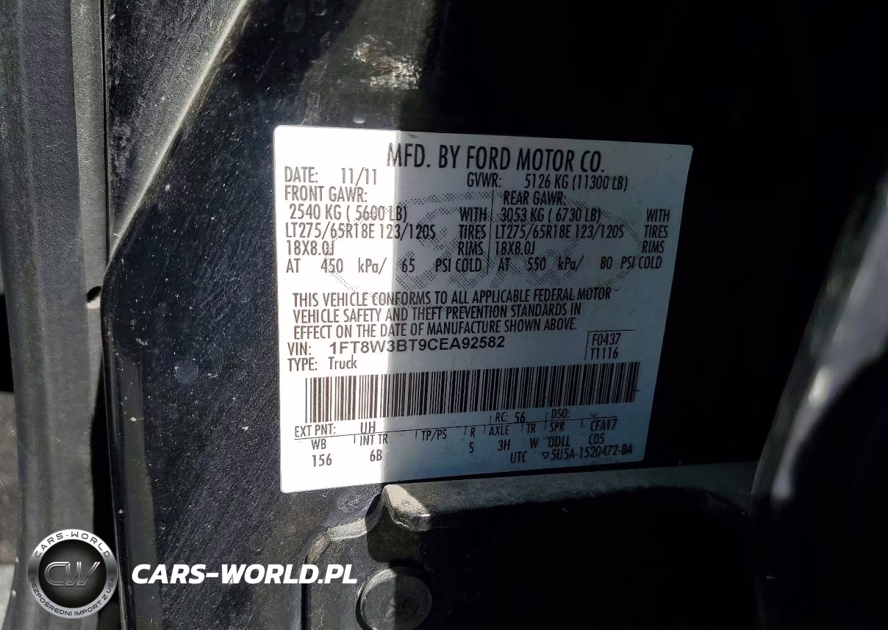 2012 Ford F350 Super Duty VIN:1FT8W3BT9CEA92582 - 12