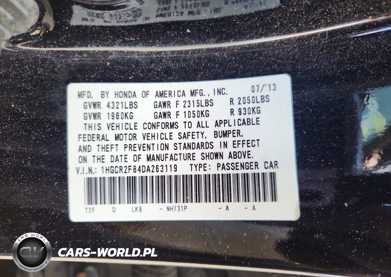 2013 Honda Accord Exl VIN:1HGCR2F84DA263119 - 13