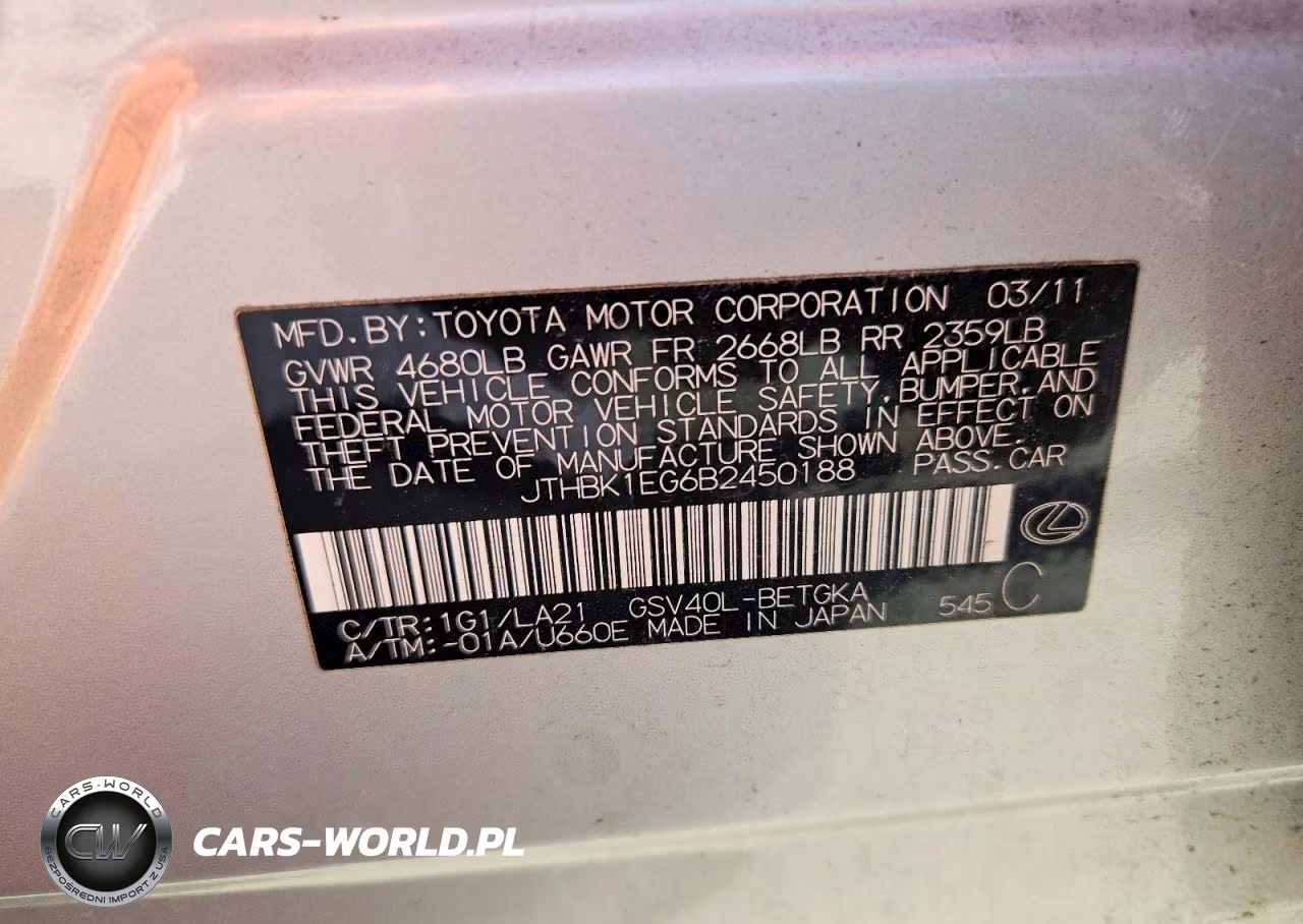 2011 Lexus Es 350 VIN:JTHBK1EG6B2450188 - 12