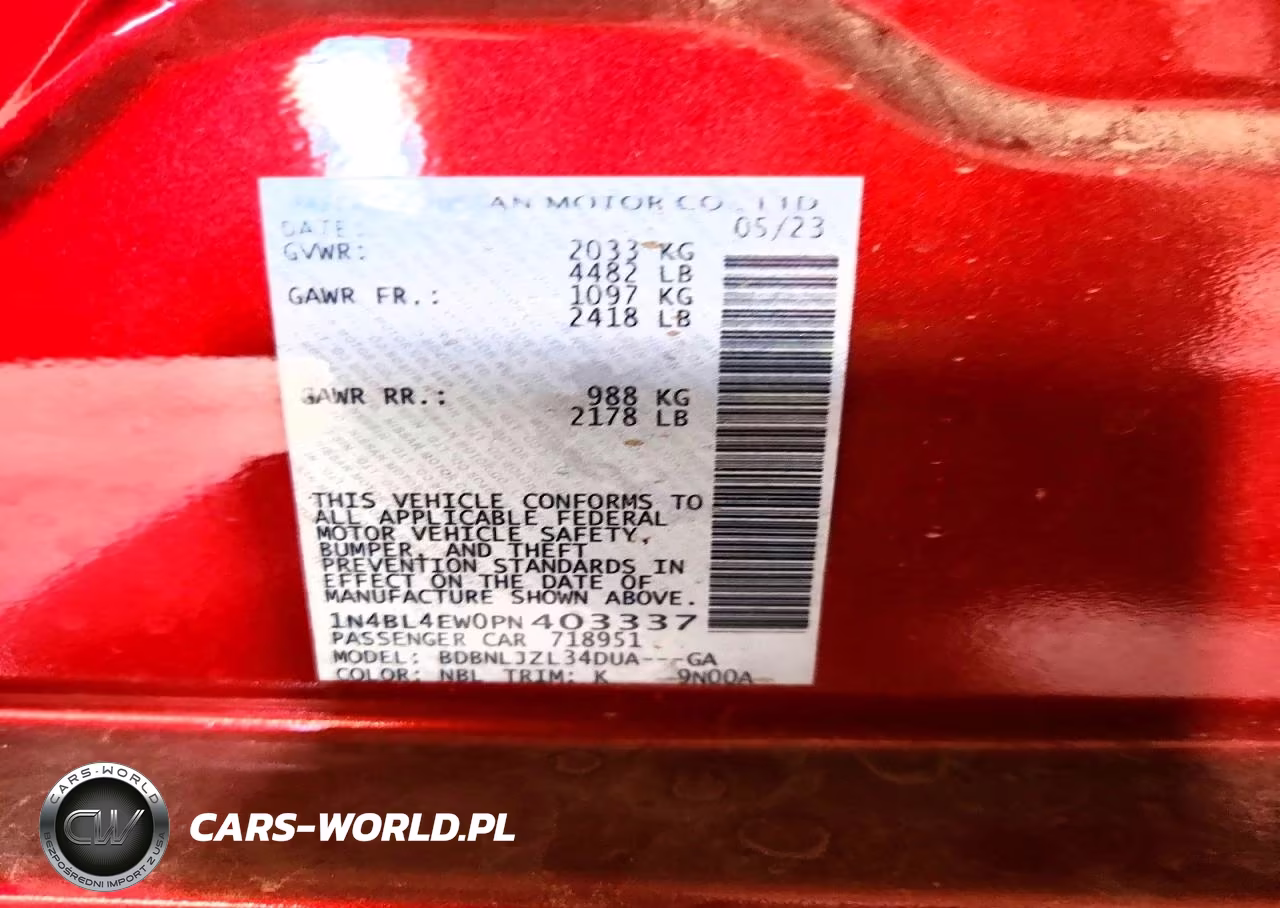 2023 Nissan Altima Sl VIN:1N4BL4EW0PN403337 - 12