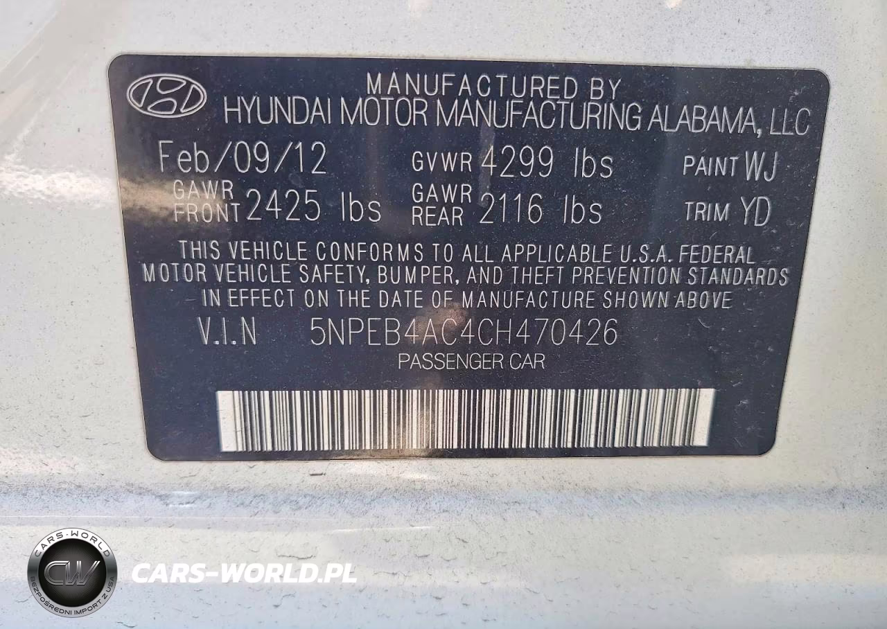 2012 Hyundai Sonata Gls VIN:5NPEB4AC4CH470426 - 12