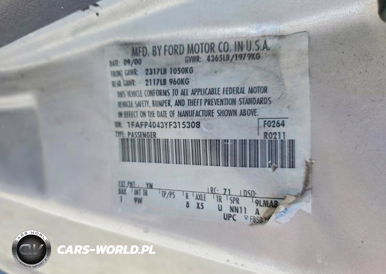 2000 Ford Mustang VIN:1FAFP4043YF315308 - 12