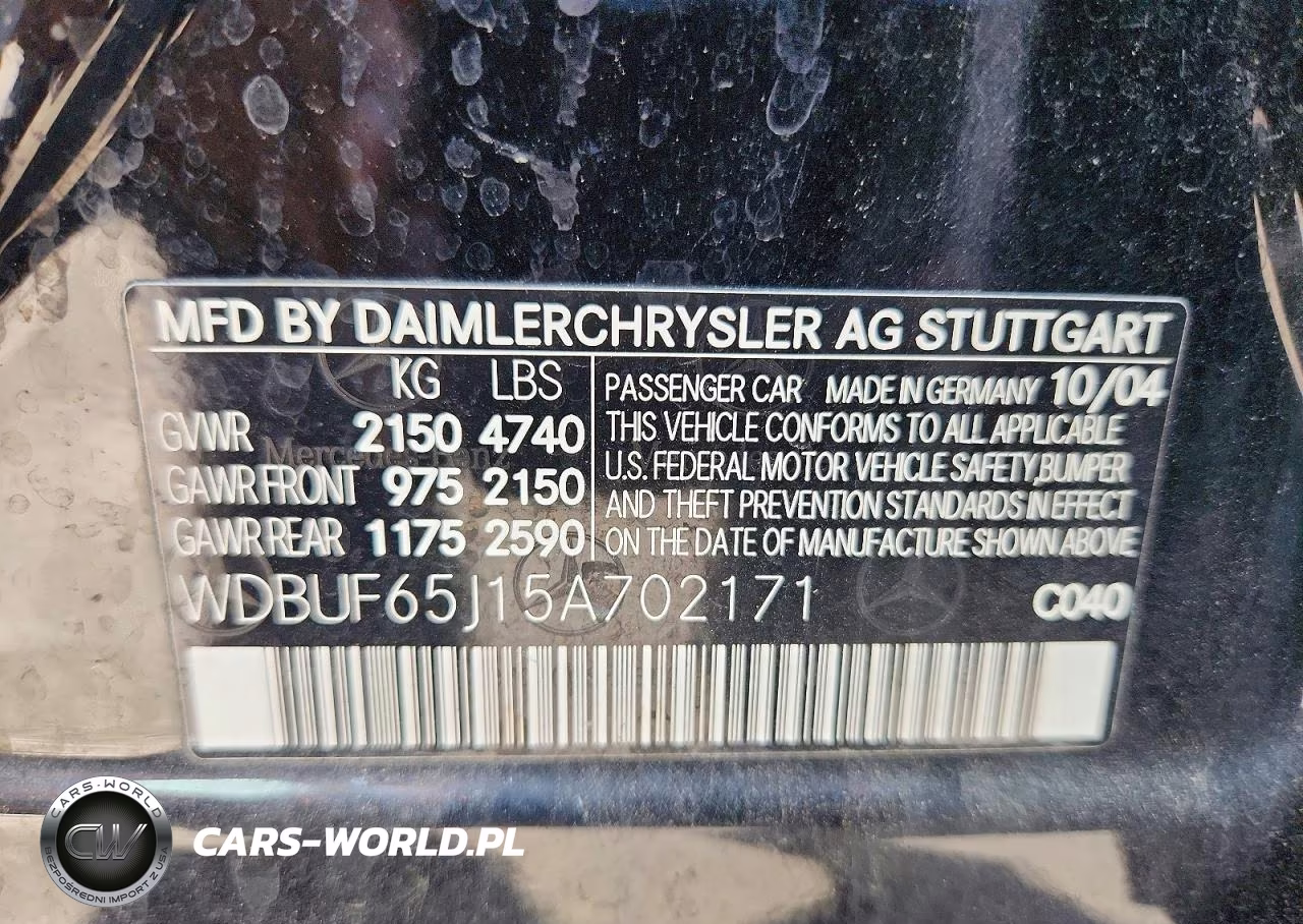 2005 Mercedes-Benz E 320 VIN:WDBUF65J15A702171 - 12