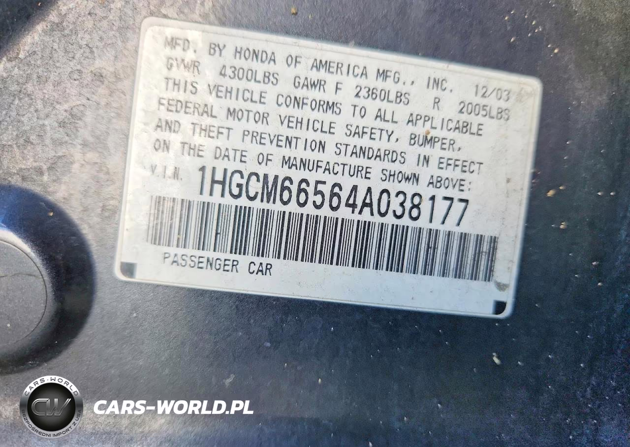 2004 Honda Accord Ex VIN:1HGCM66564A038177 - 12