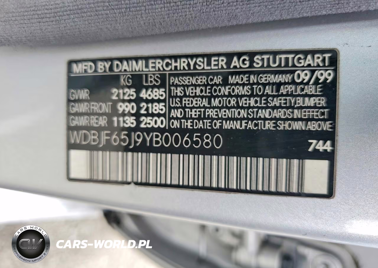 2000 Mercedes-Benz E 320 VIN:WDBJF65J9YB006580 - 12