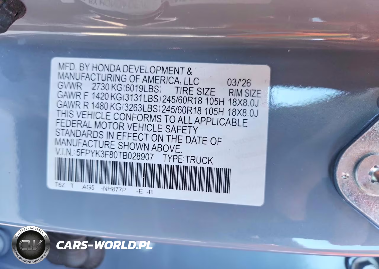 2026 Honda Ridgeline Black Edition VIN:5FPYK3F80TB028907 - 12
