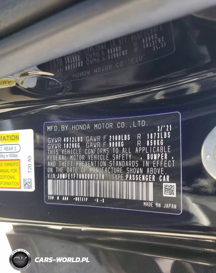 2022 Honda Civic Ex VIN:JHMFE1F70NX001278 - 12