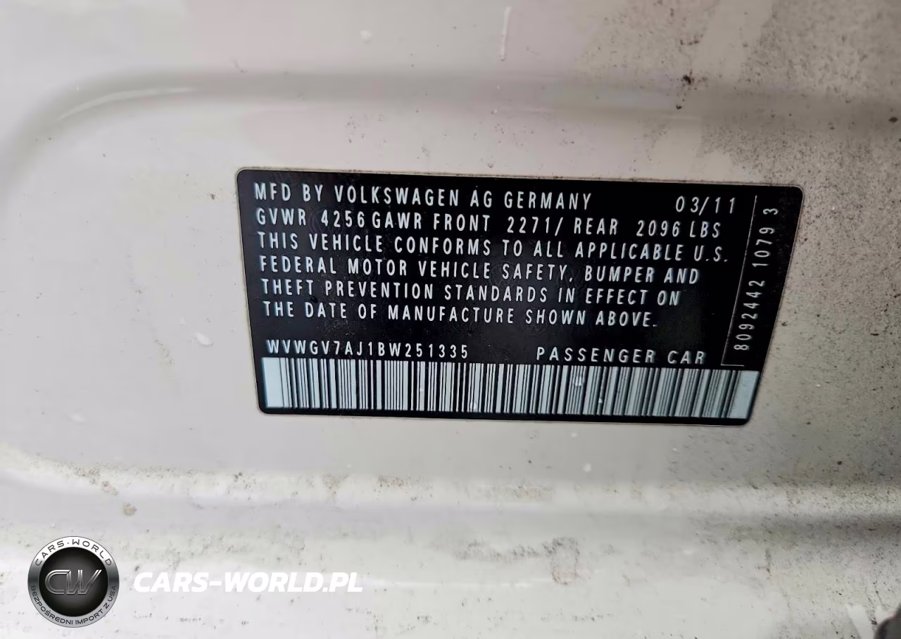2011 Volkswagen Gti VIN:WVWGV7AJ1BW251335 - 12