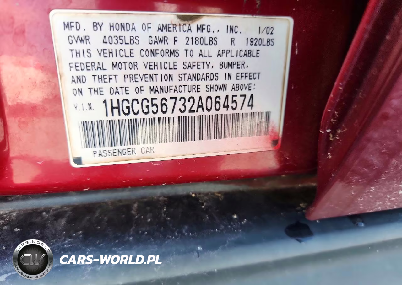 2002 Honda Accord Se VIN:1HGCG56732A064574 - 12