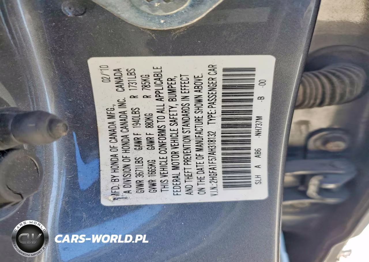 2010 Honda Civic Lx VIN:2HGFA1F57AH318132 - 13
