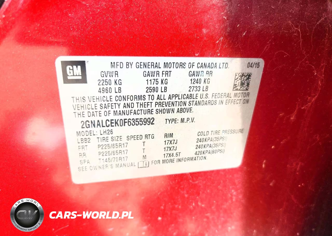 2015 Chevrolet Equinox Lt VIN:2GNALCEK0F6355992 - 12