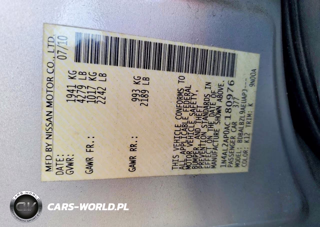 2010 Nissan Altima 2.5 VIN:1N4AL2AP0AC180976 - 12
