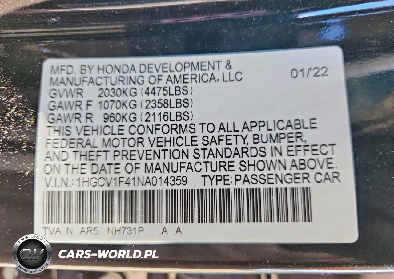 2022 Honda Accord Sport Se VIN:1HGCV1F41NA014359 - 13