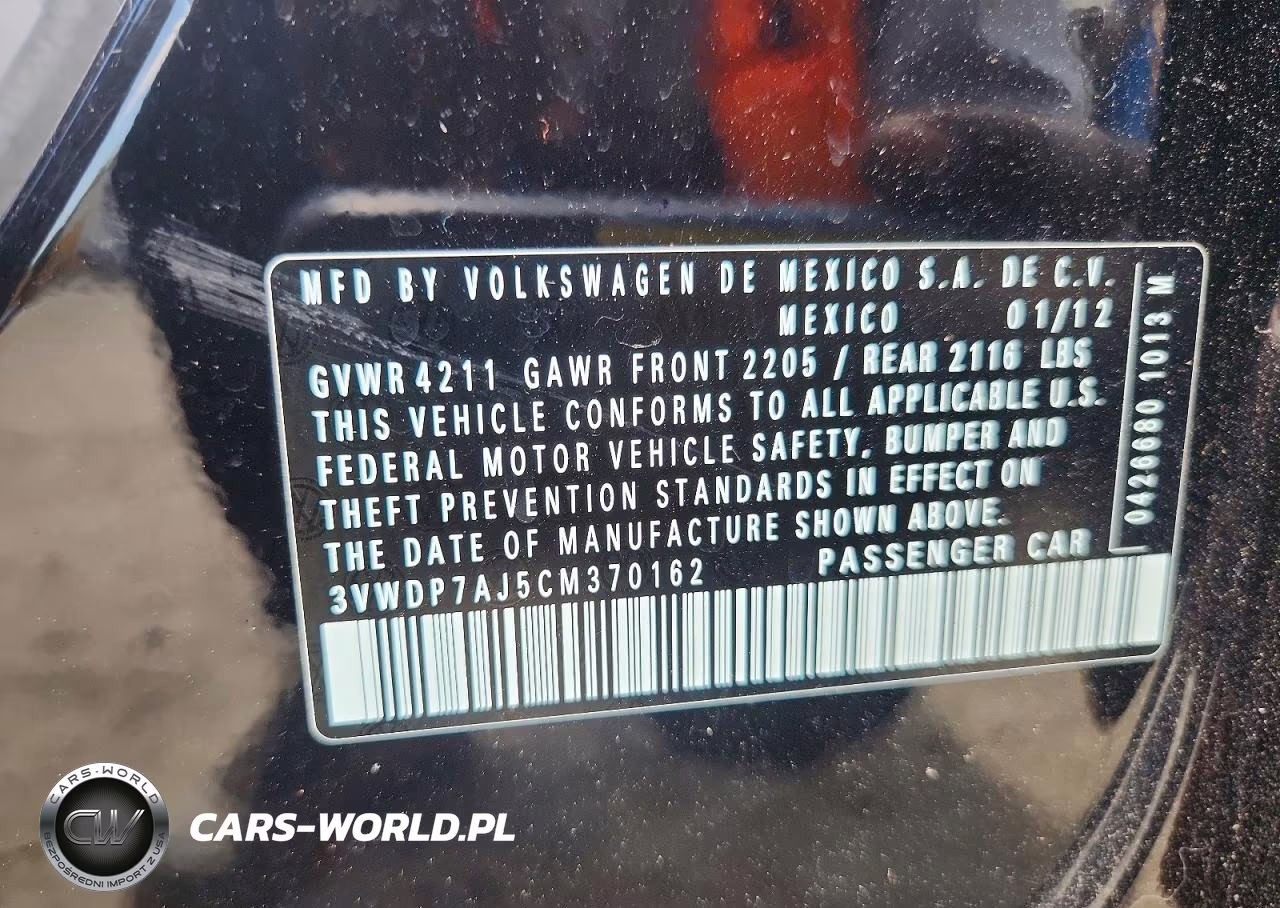 2012 Volkswagen Jetta Se VIN:3VWDP7AJ5CM370162 - 12