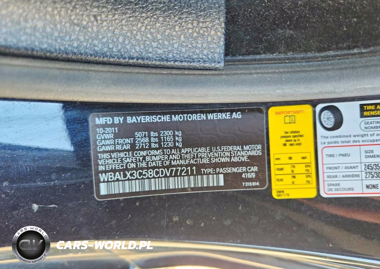 2012 BMW 650 I VIN:WBALX3C58CDV77211 - 12