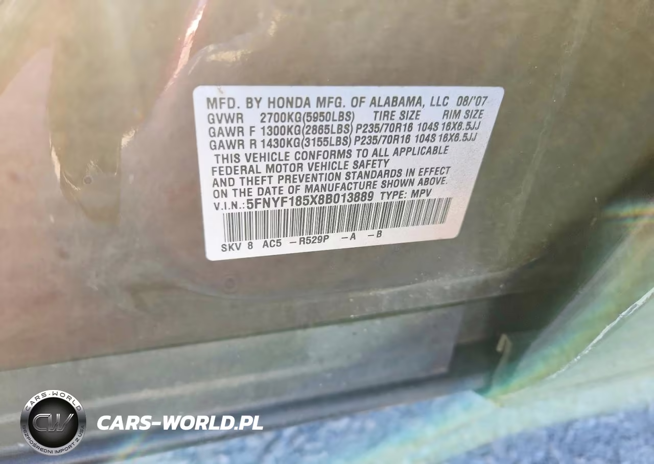 2008 Honda Pilot Exl VIN:5FNYF185X8B013889 - 12