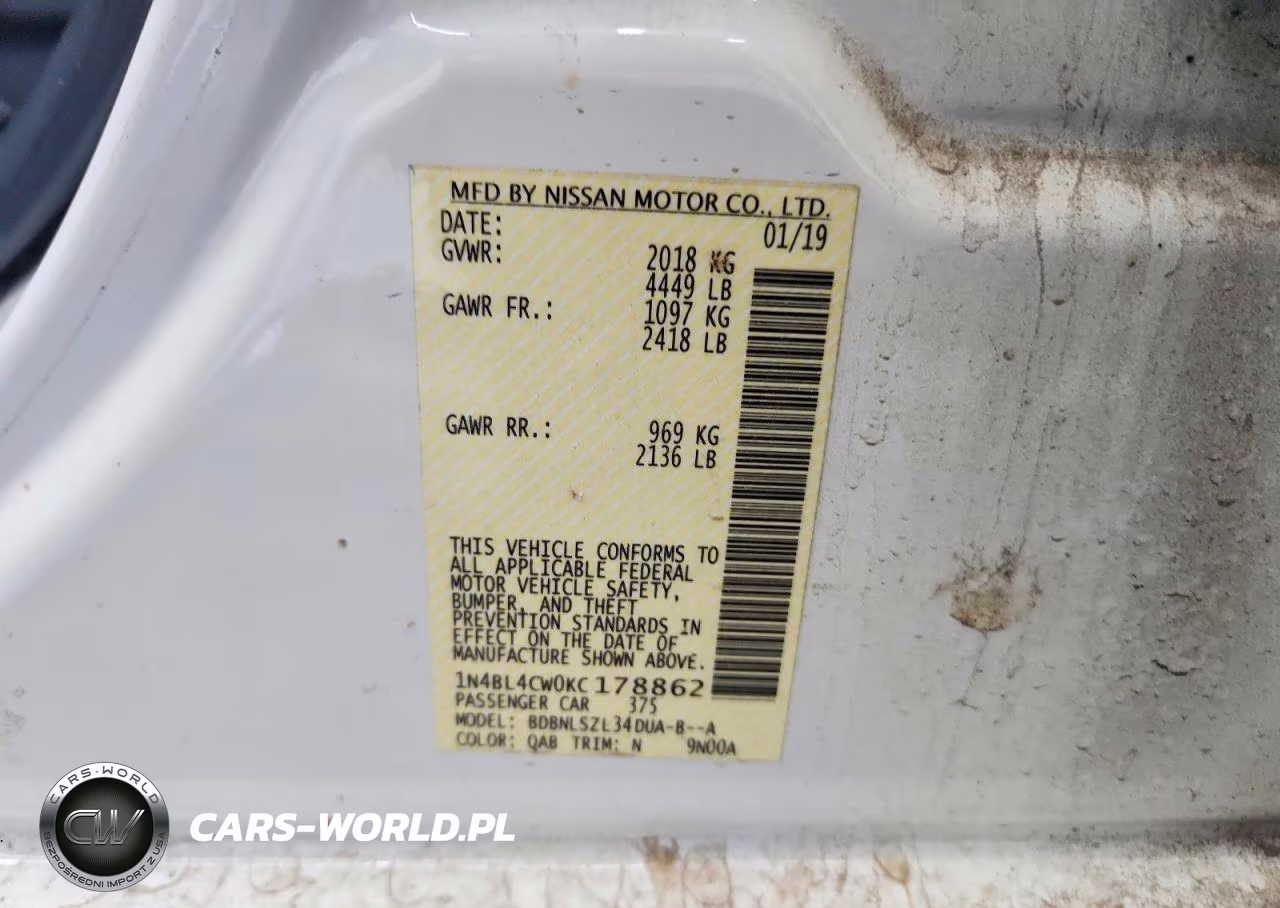 2019 Nissan Altima Sr VIN:1N4BL4CW0KC178862 - 12