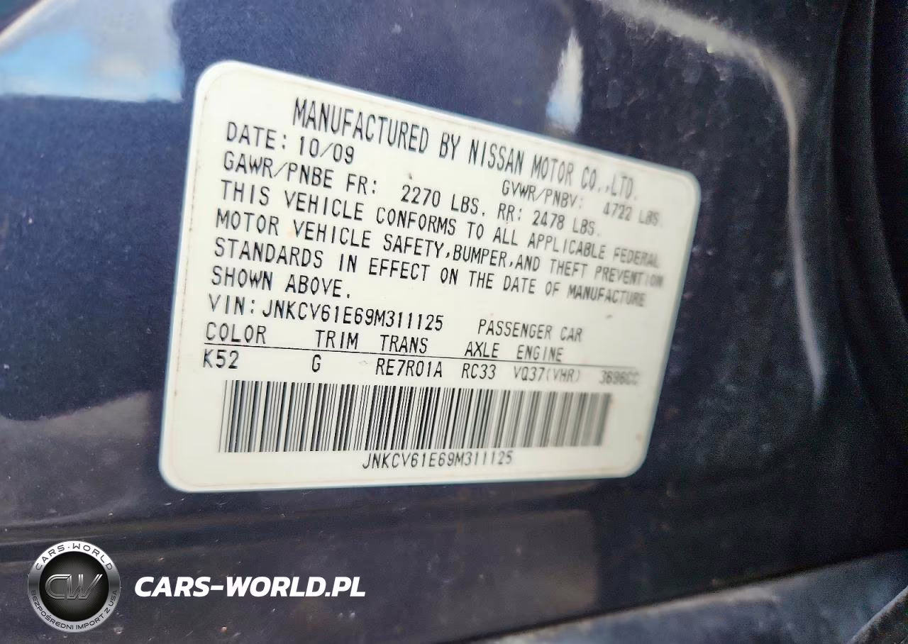 2009 Infiniti G37 Sedan Base VIN:JNKCV61E69M311125 - 12