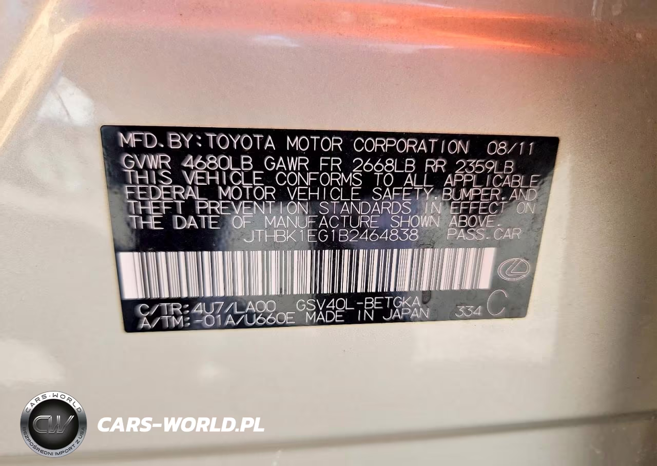 2011 Lexus Es 350 VIN:JTHBK1EG1B2464838 - 12