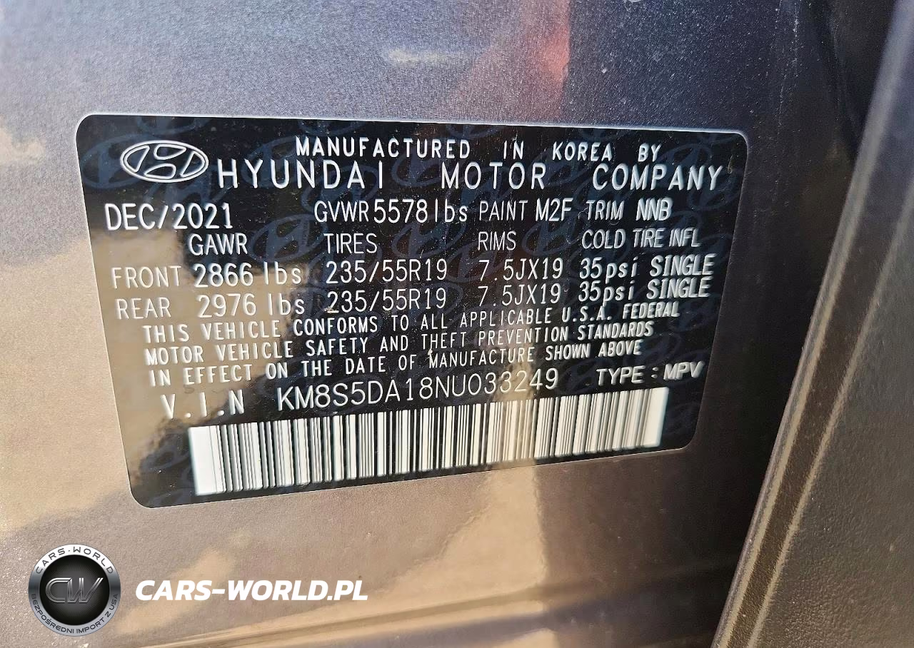 2022 Hyundai Santa Fe Limited VIN:KM8S5DA18NU033249 - 12