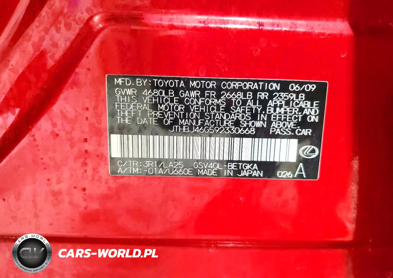 2009 Lexus Es 350 VIN:JTHBJ46G592330668 - 13