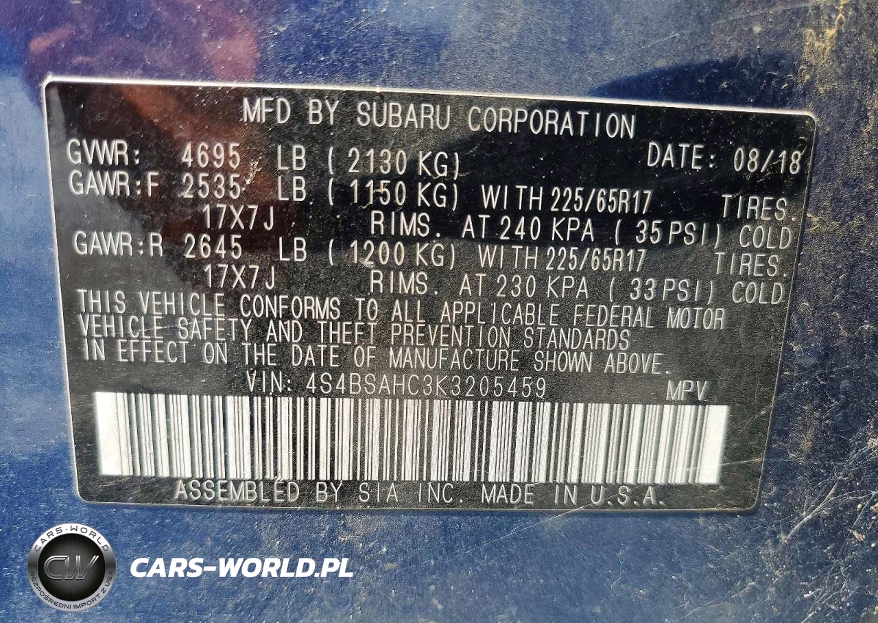 2019 Subaru Outback 2.5I Premium VIN:4S4BSAHC3K3205459 - 12