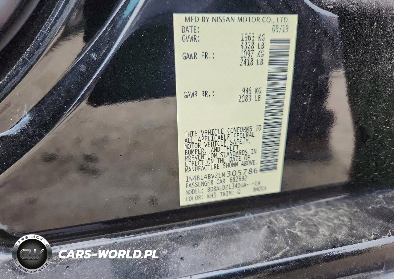 2020 Nissan Altima S VIN:1N4BL4BV2LN305786 - 12