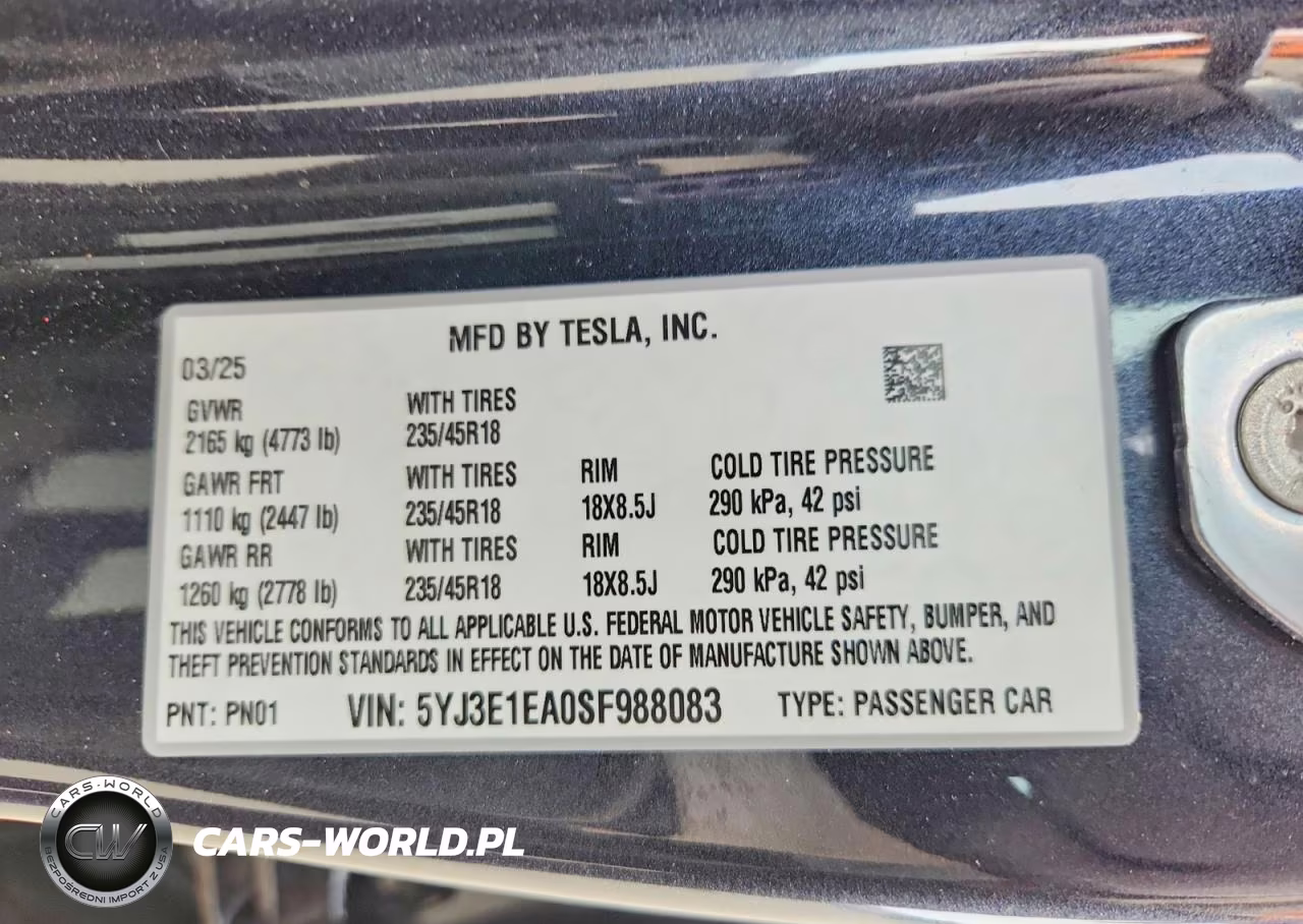 2025 Tesla Model 3 VIN:5YJ3E1EA0SF988083 - 13