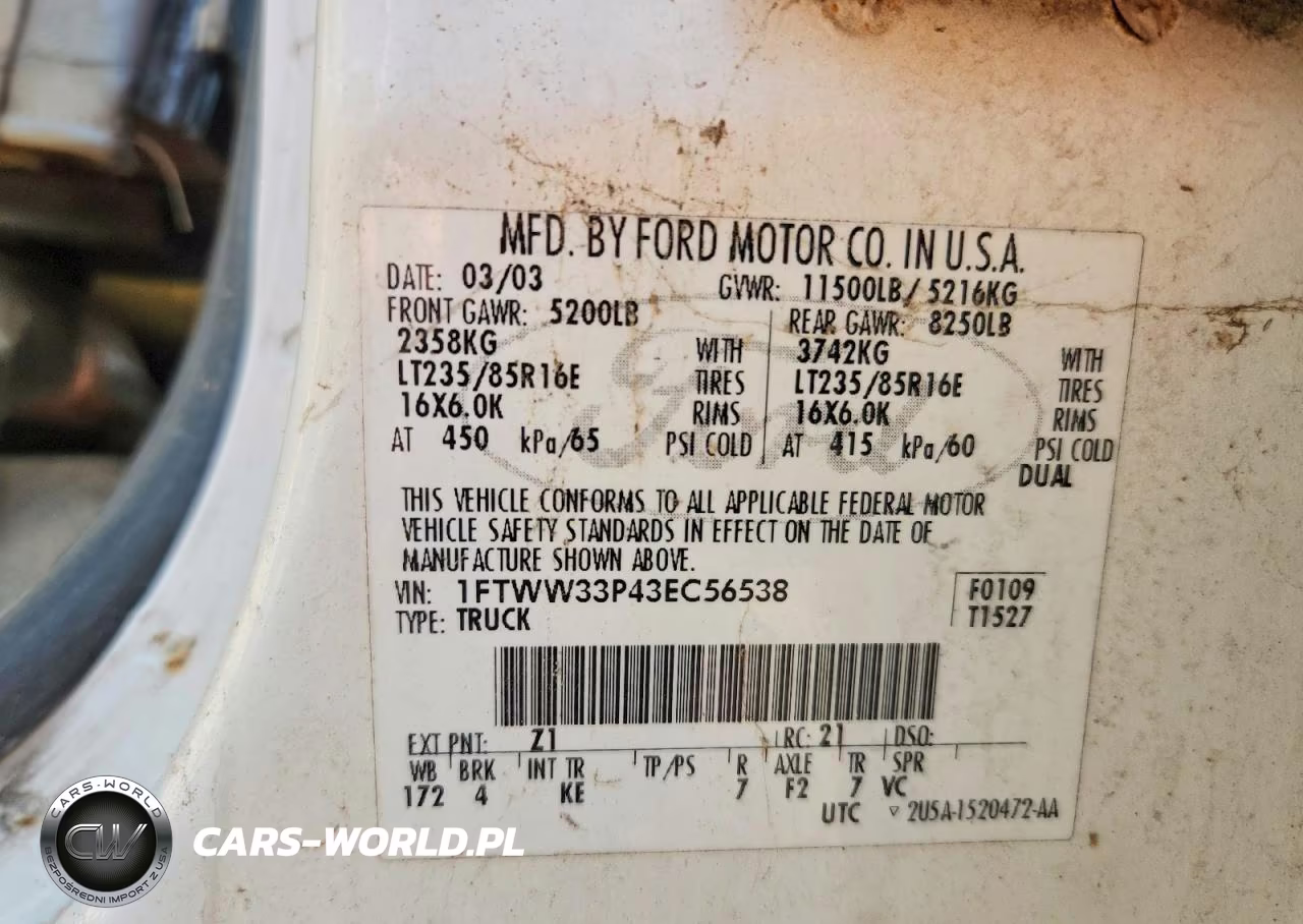 2003 Ford F350 Super Duty VIN:1FTWW33P43EC56538 - 12