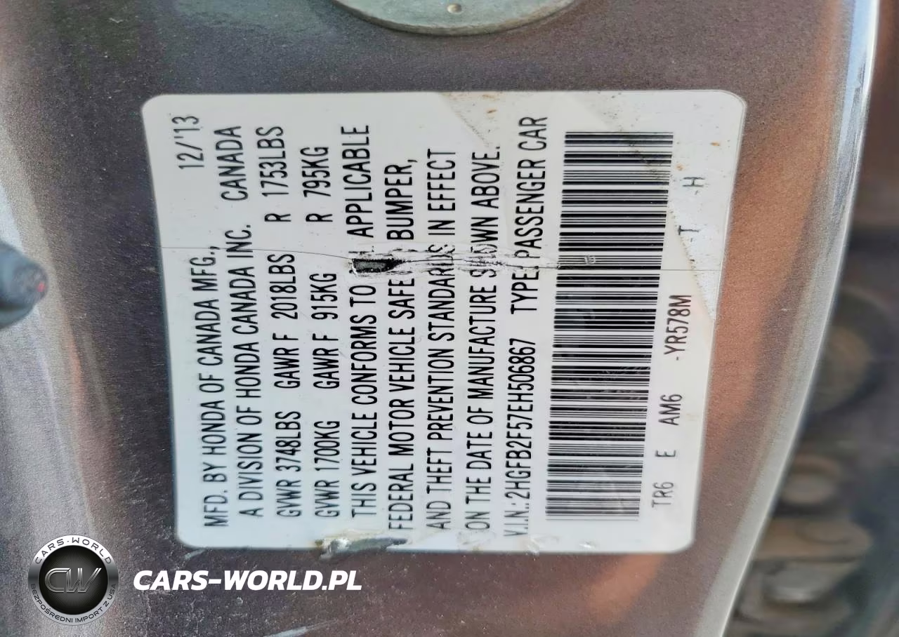 2014 Honda Civic Lx VIN:2HGFB2F57EH506867 - 12