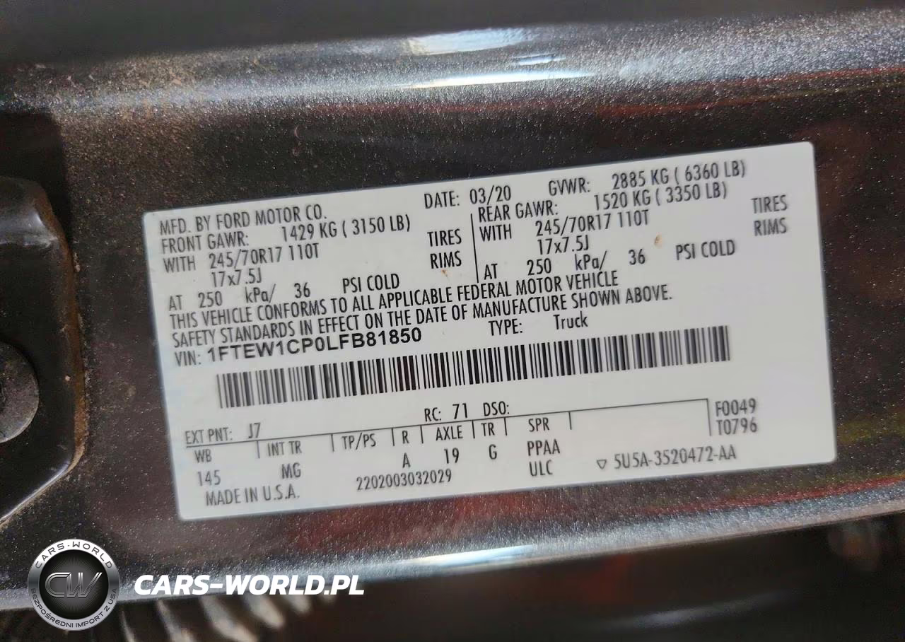 2020 Ford F150 Supercrew VIN:1FTEW1CP0LFB81850 - 12