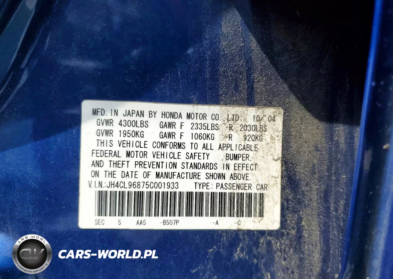 2005 Acura Tsx VIN:JH4CL96875C001933 - 12