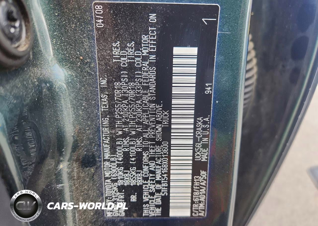 2008 Toyota Tundra Grade VIN:5TFBT54168X013600 - 12