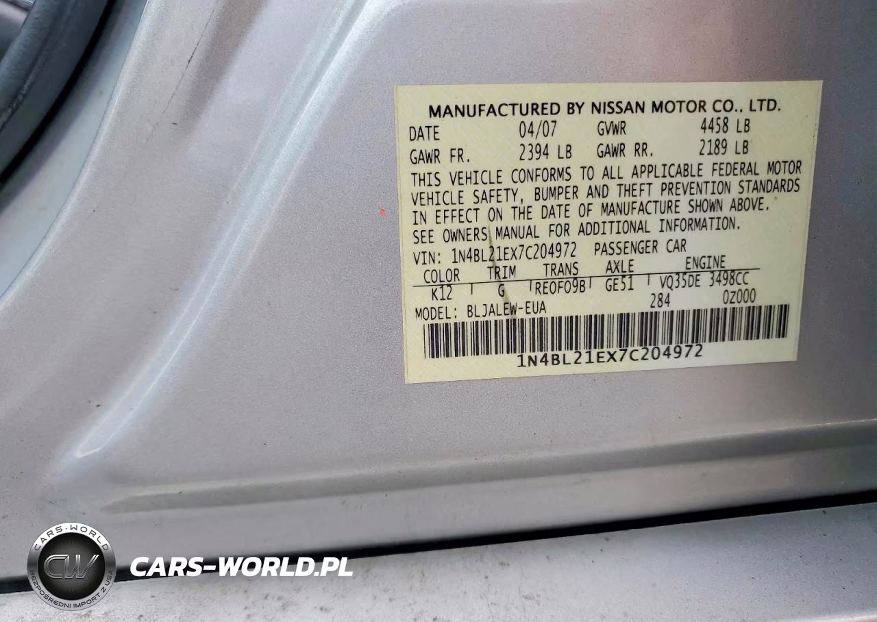 2007 Nissan Altima 3.5 Se VIN:1N4BL21EX7C204972 - 12