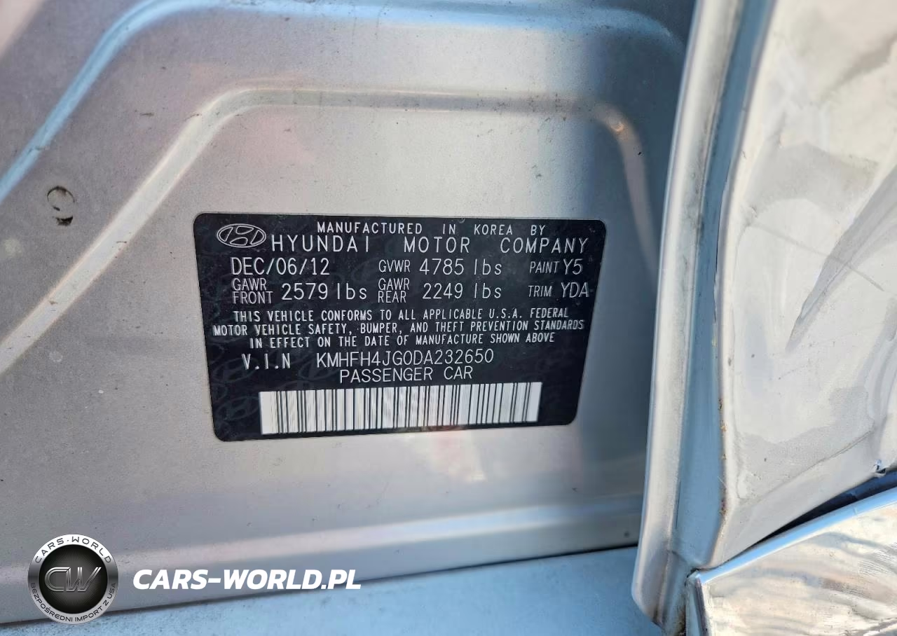 2013 Hyundai Azera Base VIN:KMHFH4JG0DA232650 - 12