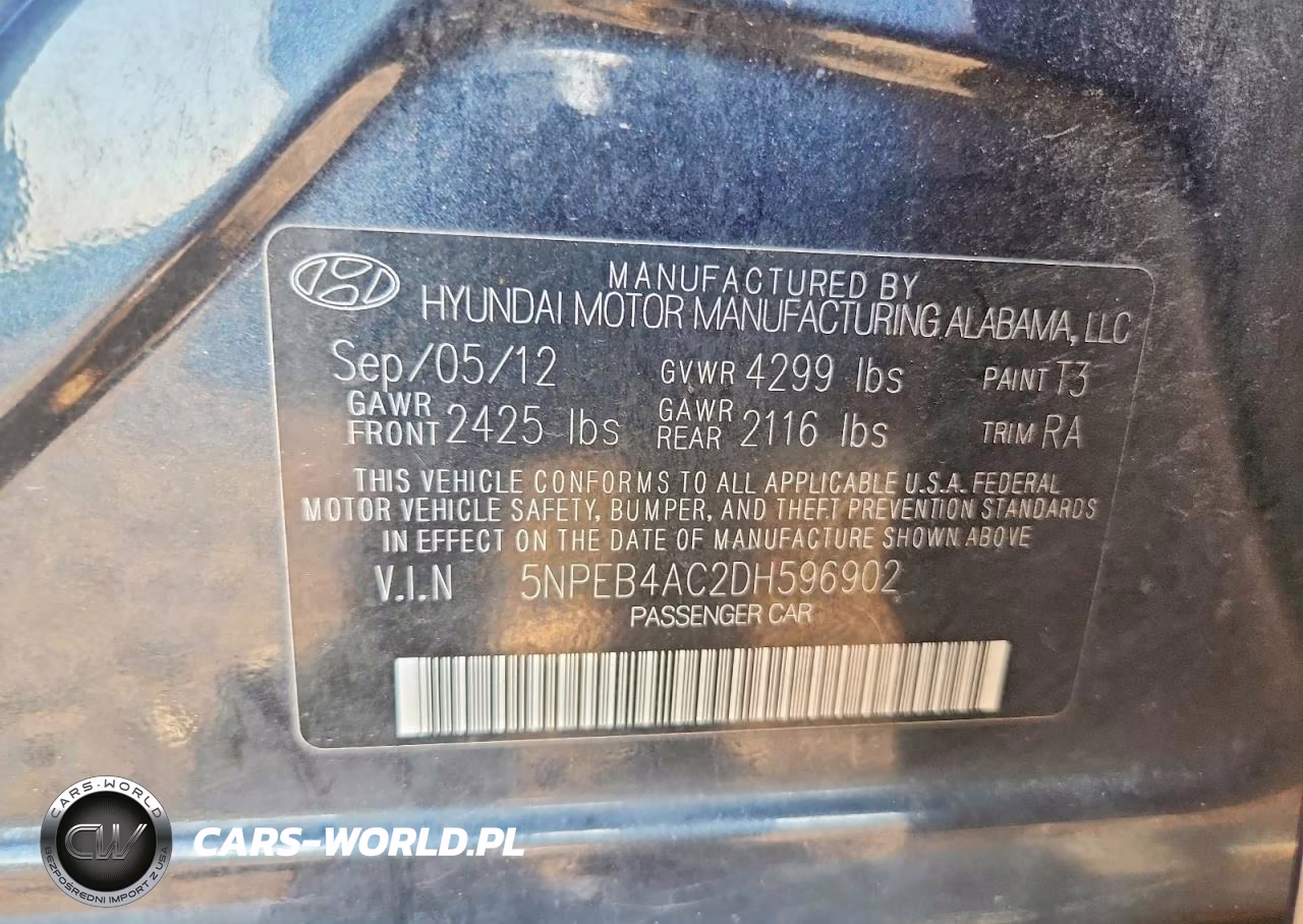 2013 Hyundai Sonata Gls VIN:5NPEB4AC2DH596902 - 13