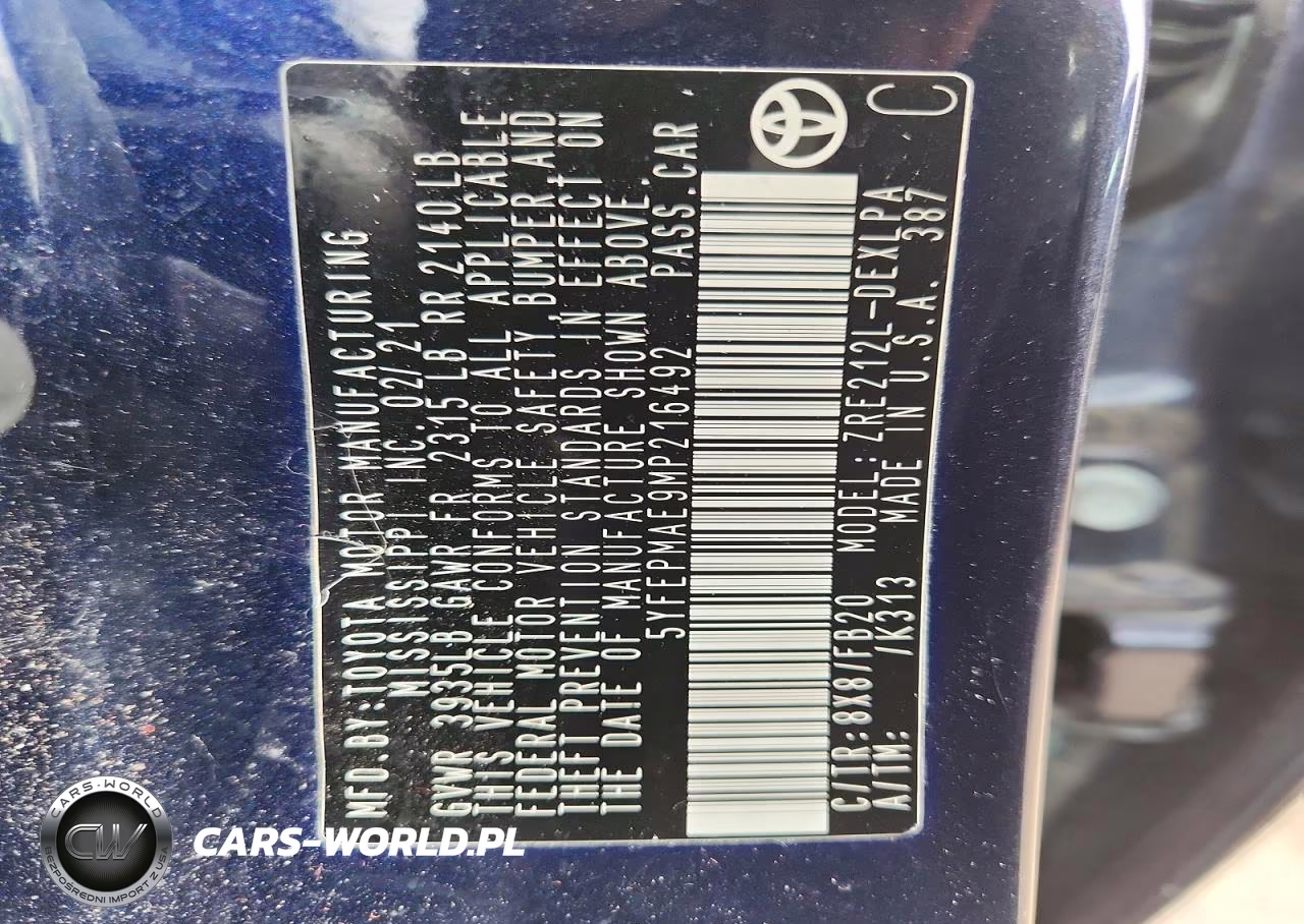 2021 Toyota Corolla Le VIN:5YFEPMAE9MP216492 - 12