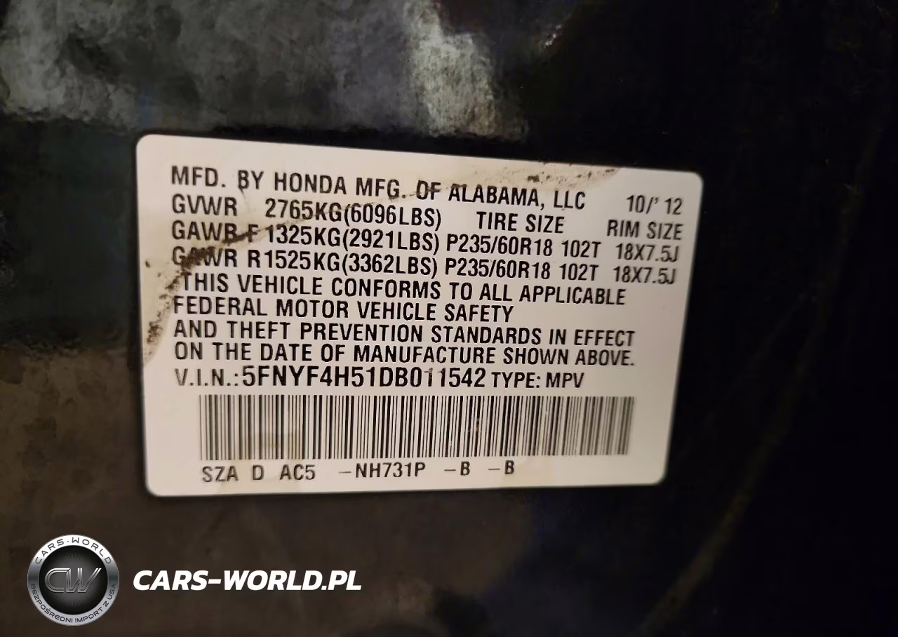 2013 Honda Pilot Exl VIN:5FNYF4H51DB011542 - 14