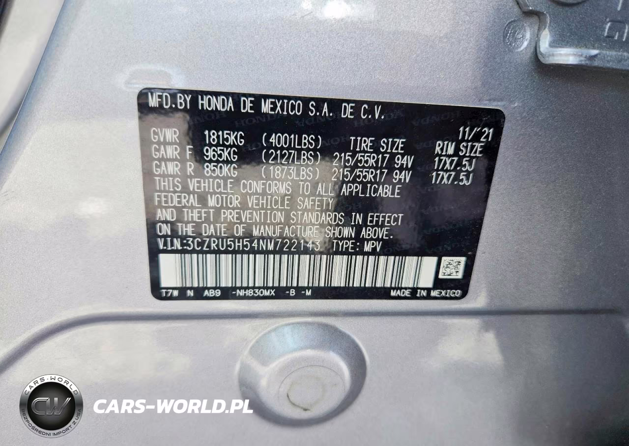 2022 Honda Hr-V Ex VIN:3CZRU5H54NM722143 - 13