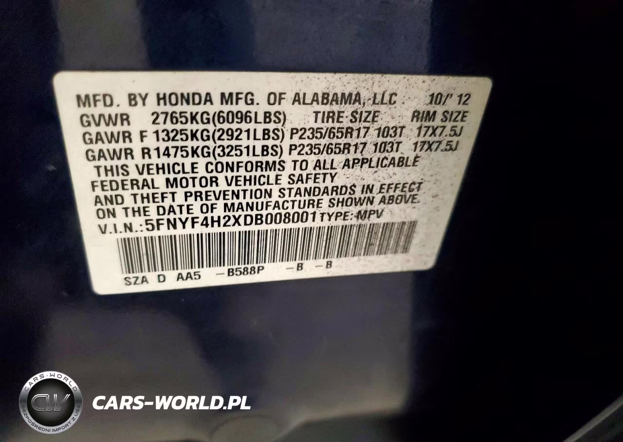 2013 Honda Pilot Lx VIN:5FNYF4H2XDB008001 - 13