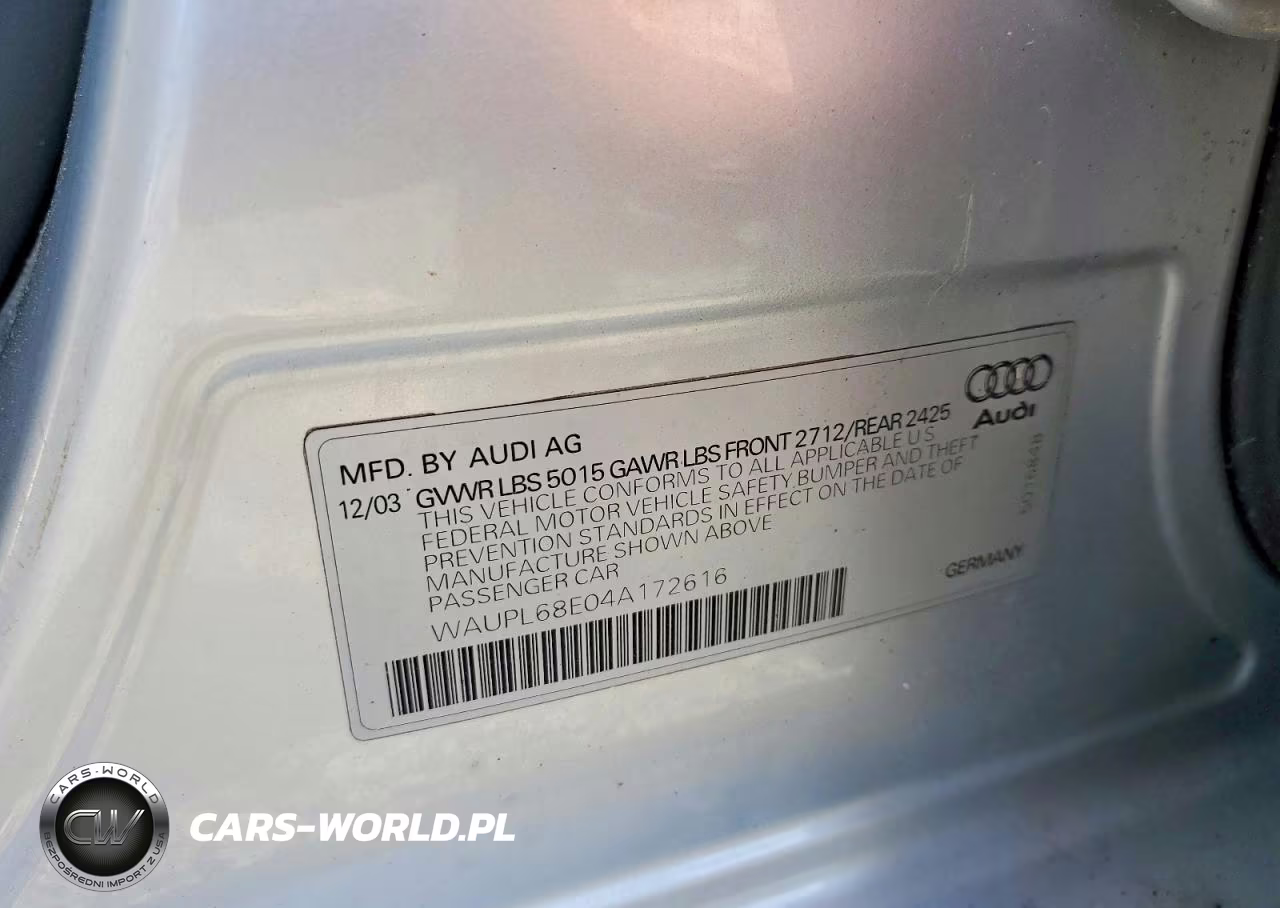 2004 Audi S4 VIN:WAUPL68E04A172616 - 12