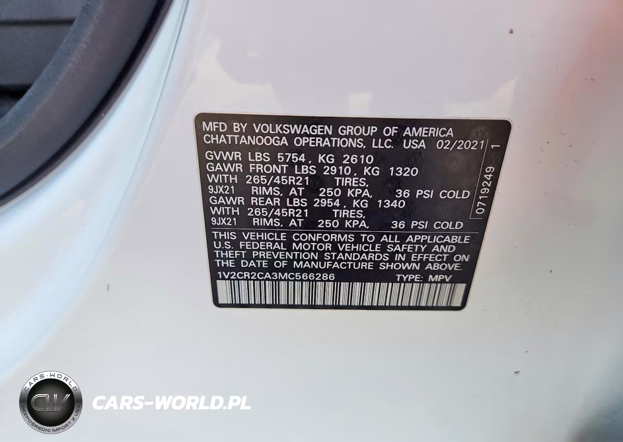 2021 Volkswagen Atlas VIN:1V2CR2CA3MC566286 - 13