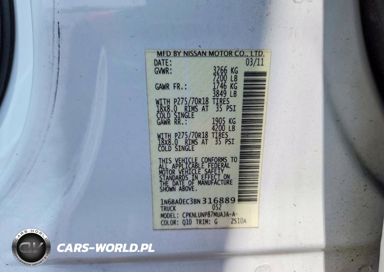2011 Nissan Titan Sv VIN:1N6BA0EC3BN316889 - 12