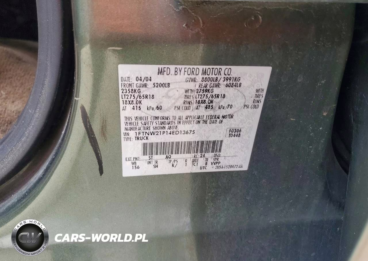 2004 Ford F250 Super Duty VIN:1FTNW21P14ED13675 - 12