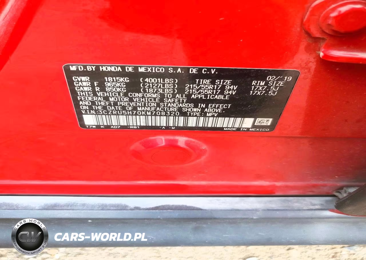 2019 Honda Hr-V Exl VIN:3CZRU5H70KM708320 - 12