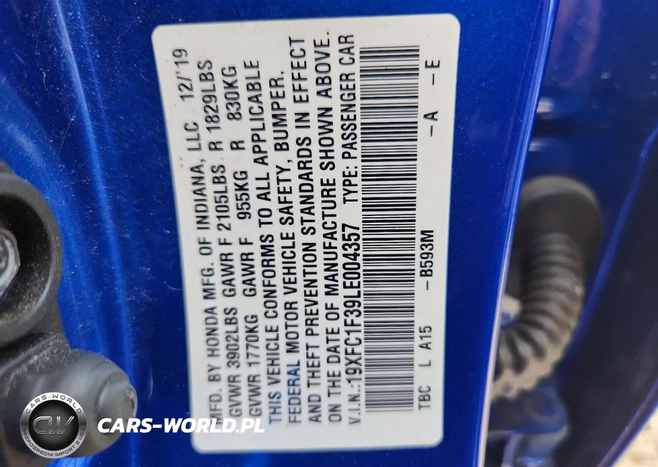 2020 Honda Civic Ex VIN:19XFC1F39LE004357 - 12