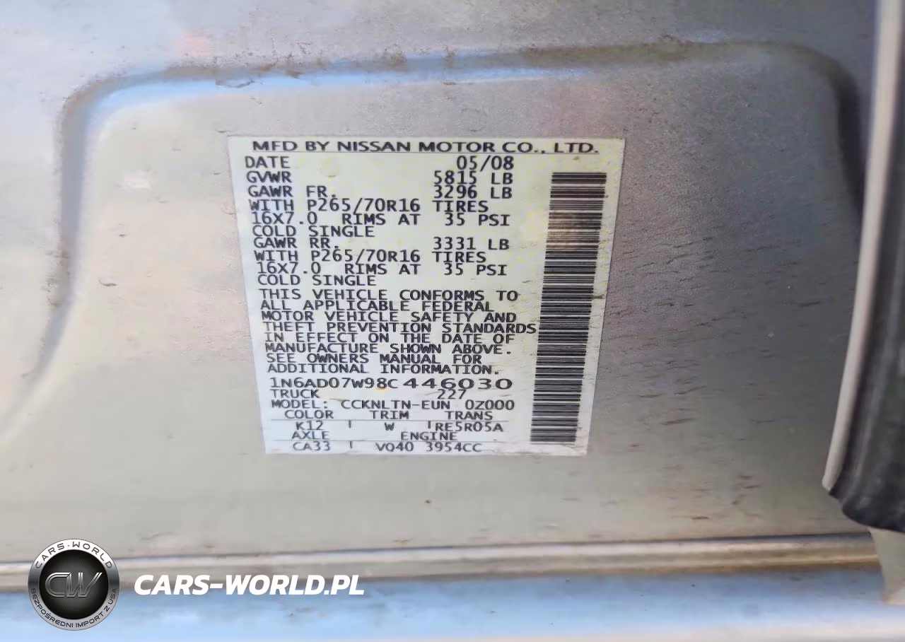 2008 Nissan Frontier Se V6 VIN:1N6AD07W98C446030 - 13