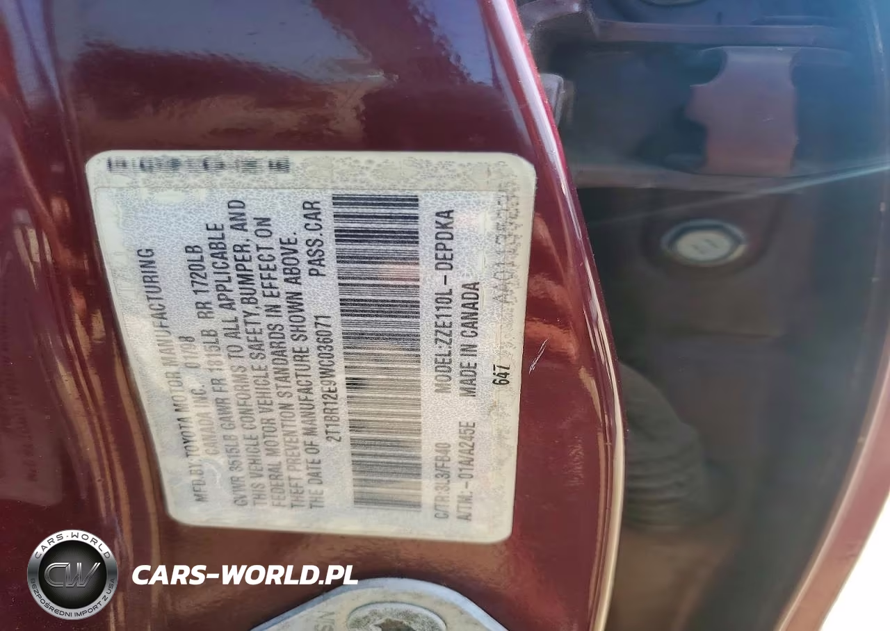 1998 Toyota Corolla Ve VIN:2T1BR12E9WC036071 - 12