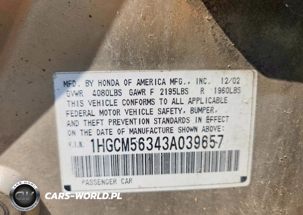 2003 Honda Accord Lx VIN:1HGCM56343A039657 - 12